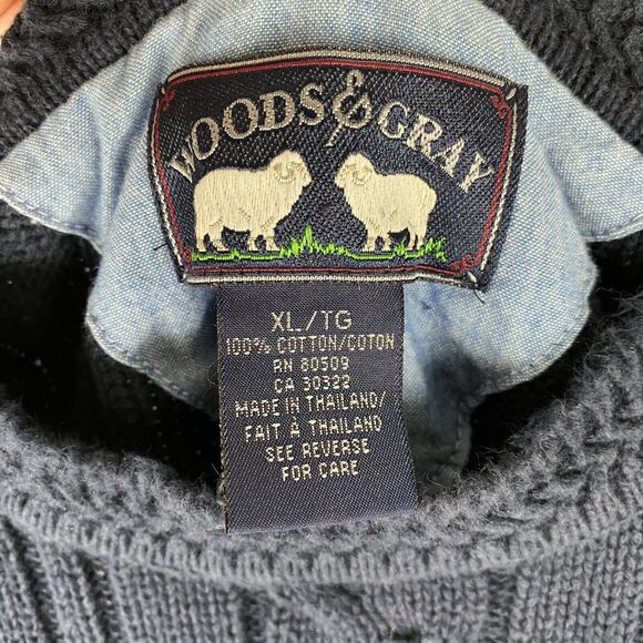 Vintage Woods‎ & Gray Sweater Mens XL Blue Cable Knit Argyle Preppy Heavy Cotton - Picture 8 of 14